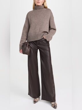 rag & bone Sofie Wide-Leg Faux Leather Pants - Chocolate Brown